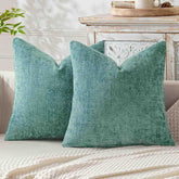 Soft Farmhouse Chenille Throw Pillows Covers Aqua Green 18x18-inch